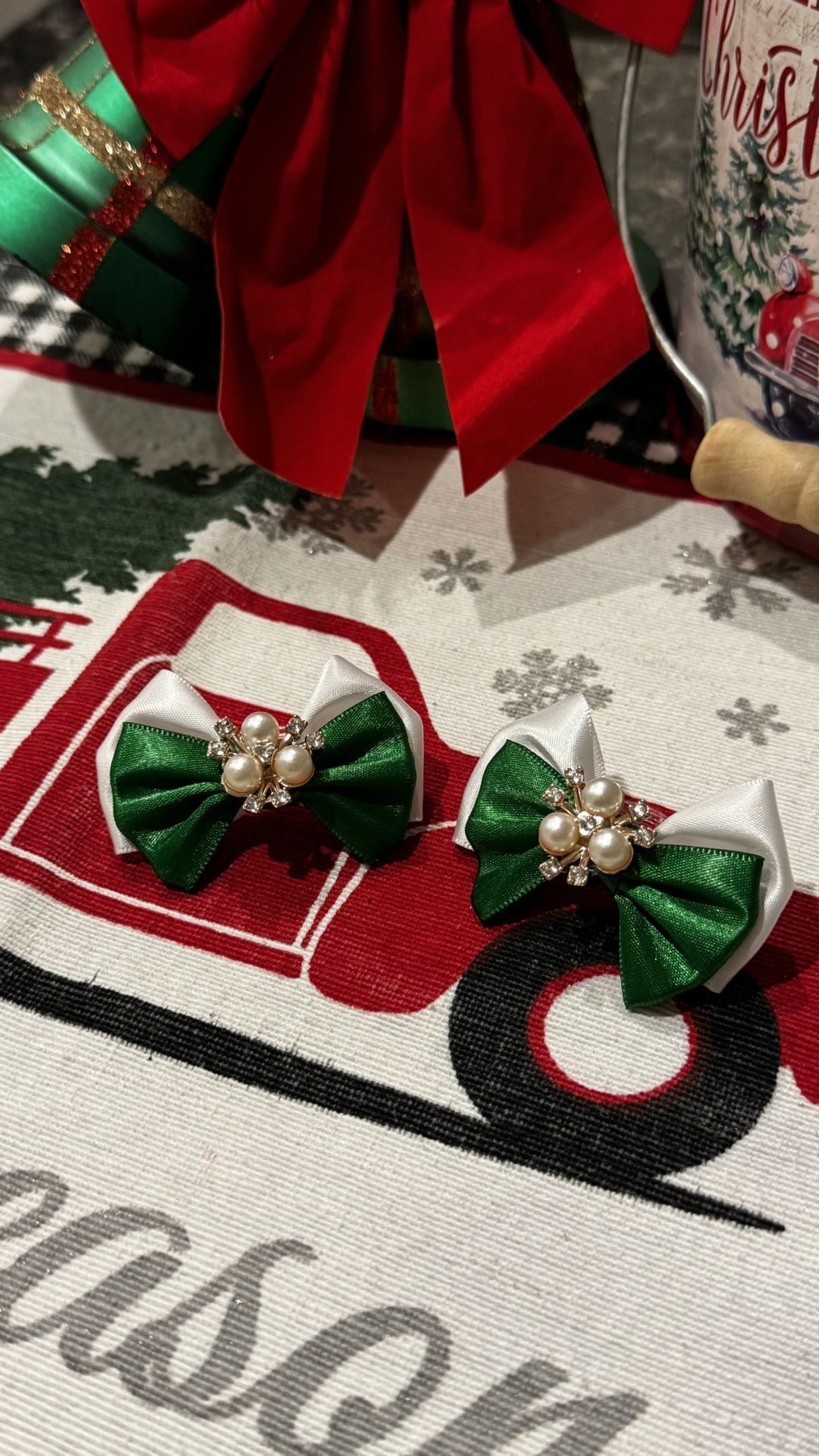 Handmade Christmas Dog Hair Clips, Holiday Pet Accessory