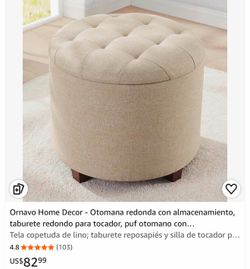 ✨ Otomana Redonda con Almacenamiento – Color Beige Lino ✨