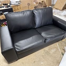 Faux Leather Couch, Mid Century Modern Comfy Loveseat Sofa with Wide Arm, Side Pockets, Solid Wooden Frame for Office, Living Room and Bedroom, 2 Seat