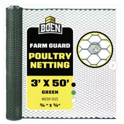 3 ft. x 50 ft. Plastic Poultry Hex Garden Fence Netting, Green
