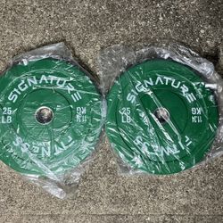 BRAND NEW 25 lb Olympic Bumper 2” weight plate set 50 lbs plates total bumpers weights 25lbs 25 lbs size hole