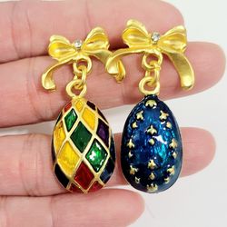 Gold with multicolored Egg Shape Drop Dangle Earrings  Gift