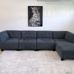 Gray 4-Seater Modular Sectional Sofa with Chaise