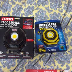 Icon 2100Lumen Rechargeable Floodlight And A Braun 750 Lumen Pocket Floodlight 