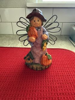 Fall Harvest Scarecrow Figurine with Wire Wings