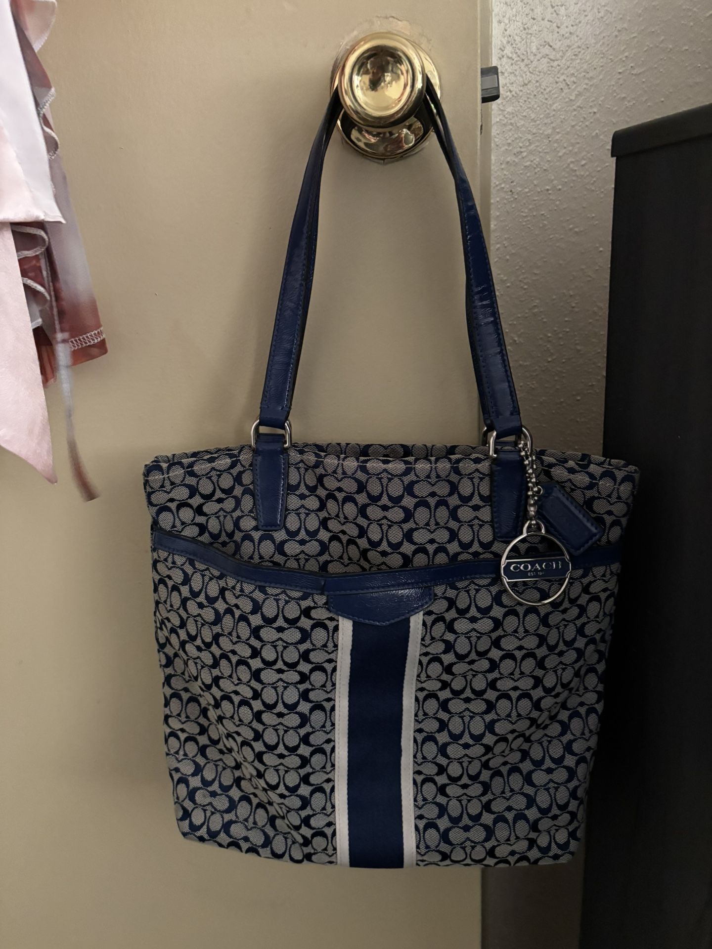 Coach Signature Stripe Multifunction Baby Diaper Travel Tote Bag.
