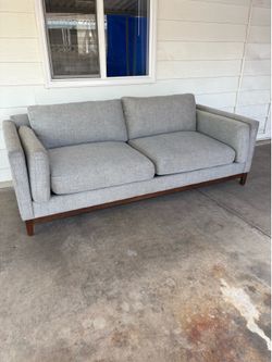 Comfortable Light Grey W/ Brown Frame Couch