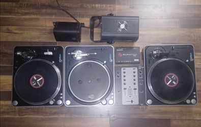 Complete DJ Kit 3 Turntables, Mixer, Serato Scratch, Strobe Light, Monitor Speaker + Vinyl Records, Pioneer Receiver