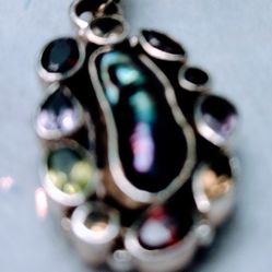 925 Sterling Artisan Original Multi-stone Pendant Black Pearl