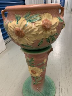 Peony Pink Roseville Pottery Pedestal