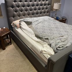 King Size Upholstered Grey Bed Frame