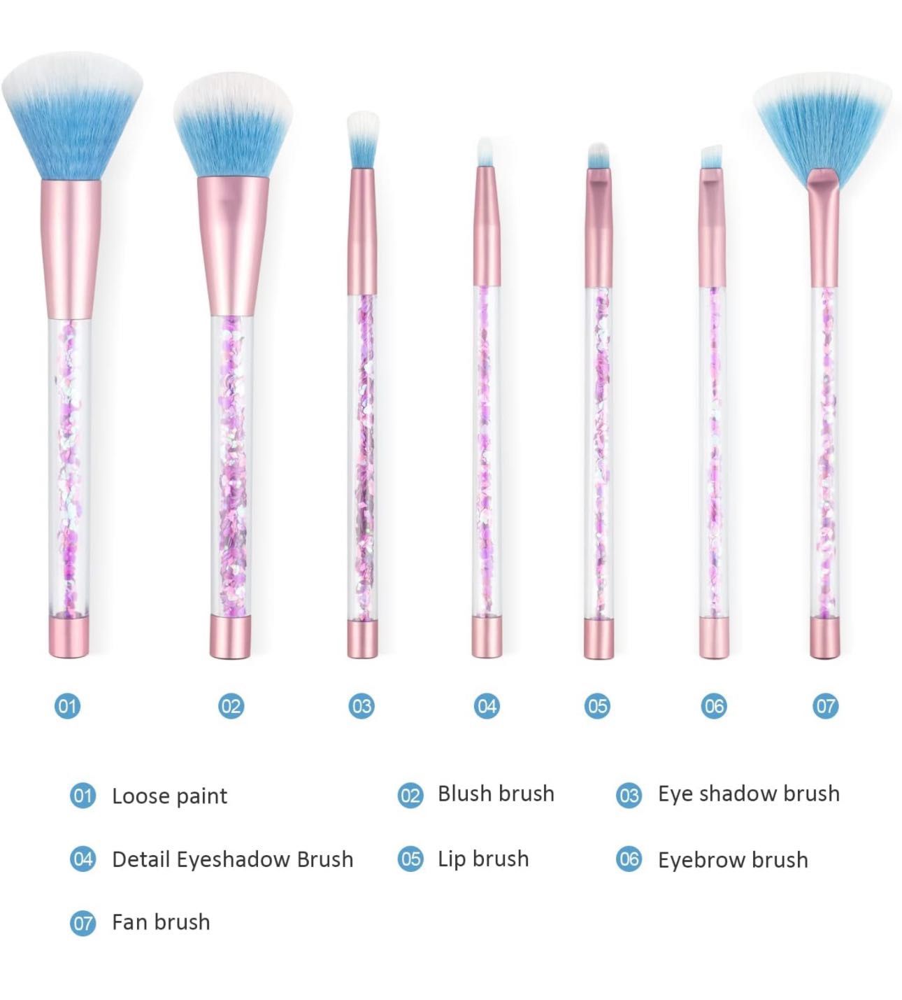 Makeup Brushes, 7PCS Glitter Quicksand Handle Makeup Brush Set for Foundation Powder Blush Eyeshadow with Case Beautiful Pink Purple Cosmetic Brushes