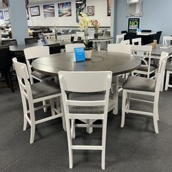 7PC Counter Height Dining Table Set w/ 4 Drop Down Leafs & Lazy Susan 