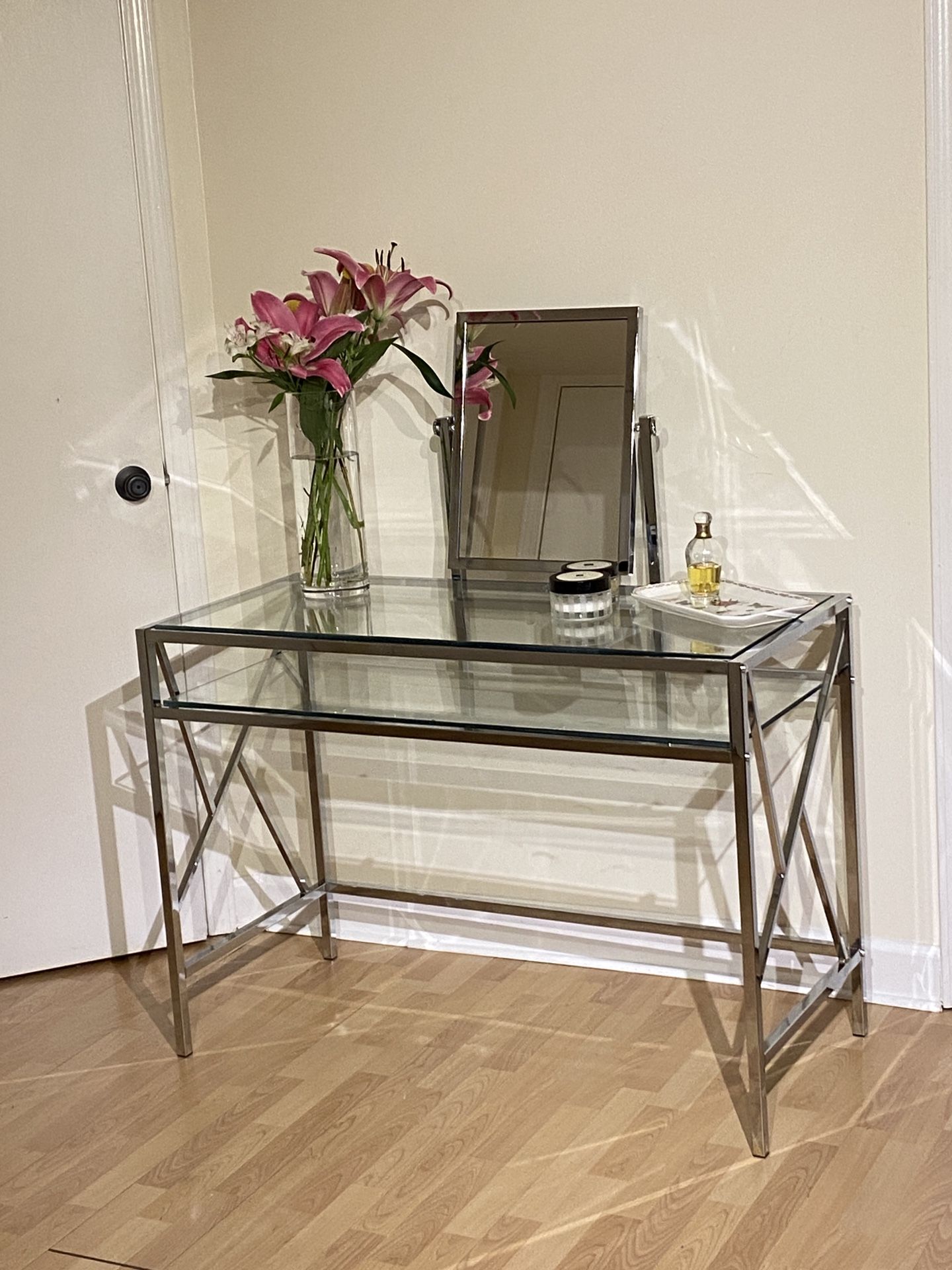 Mirrored Makeup Vanity Table Writing Desk, Mirrored Glass Console Table