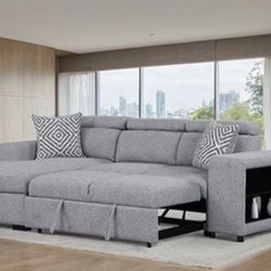 Gray Sectional With Pullout Sleeper And Storage 