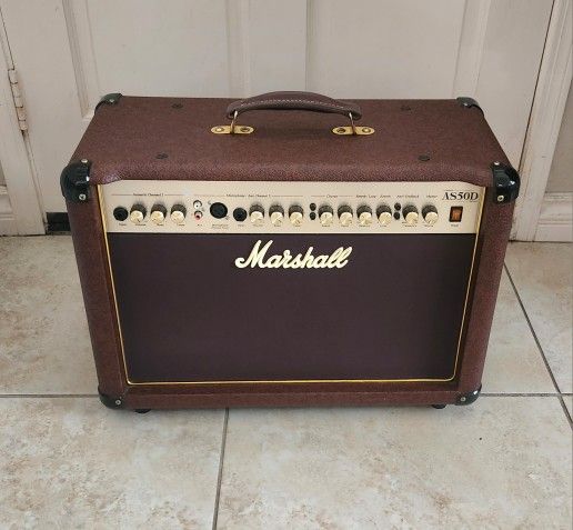 Marshall AS50D 50W 2X8 Acoustic Guitar Combo Amp vintage brown style missing power cord working condition. The Marshall AS50D Acoustic Guitar Combo is