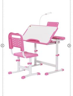 Qaba Kids Table and Chair Set, Activity Desk with USB Lamp, Storage Drawer for Study, Activities, Arts, or Crafts