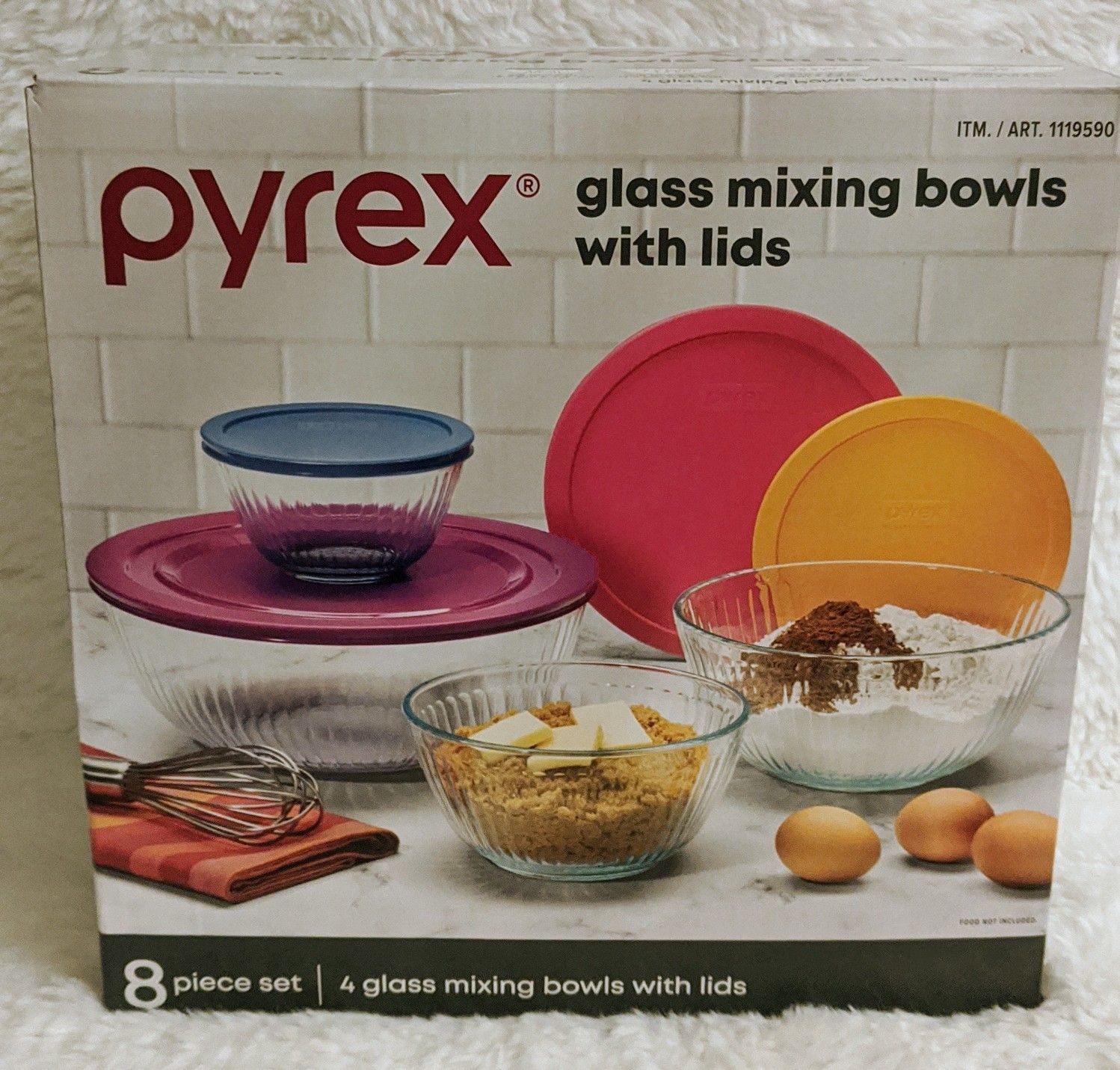 Pyrex Glass Mixing Bowls With Lids 8 Piece Set/ New