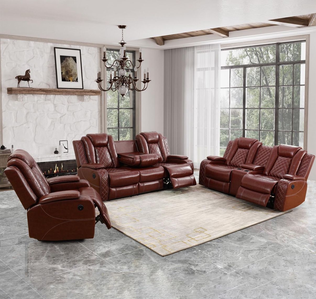 New Leather Power Reclining 3-Pc Set — Sofa • Loveseat • Chair