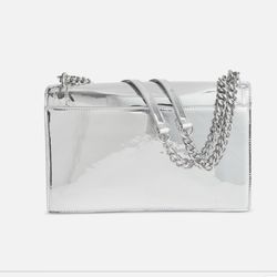 INC SILVER METALLIC FLAP BAG