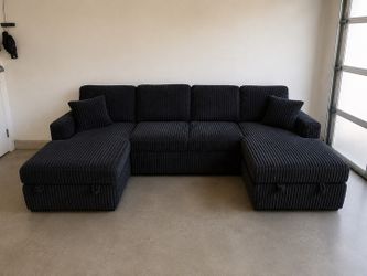 Black Sofa Sleeper Sectional w/ Storage | Oversized Corduroy Couch