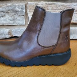 FLY London Salv Slip On Boots Brown Leather 41 US Size 10-10.5 