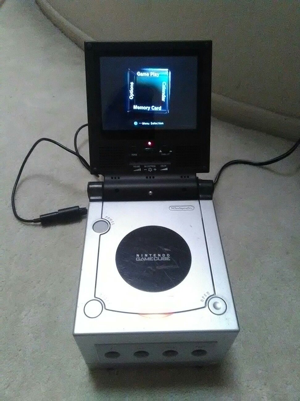 Platinum Nintendo GameCube with an Intec Portable Screen