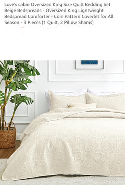 Love's cabin Oversized King Size Quilt Bedding Set Beige Bedspreads - Oversized King Lightweight Bedspread Comforter - Coin Pattern Coverlet for All S