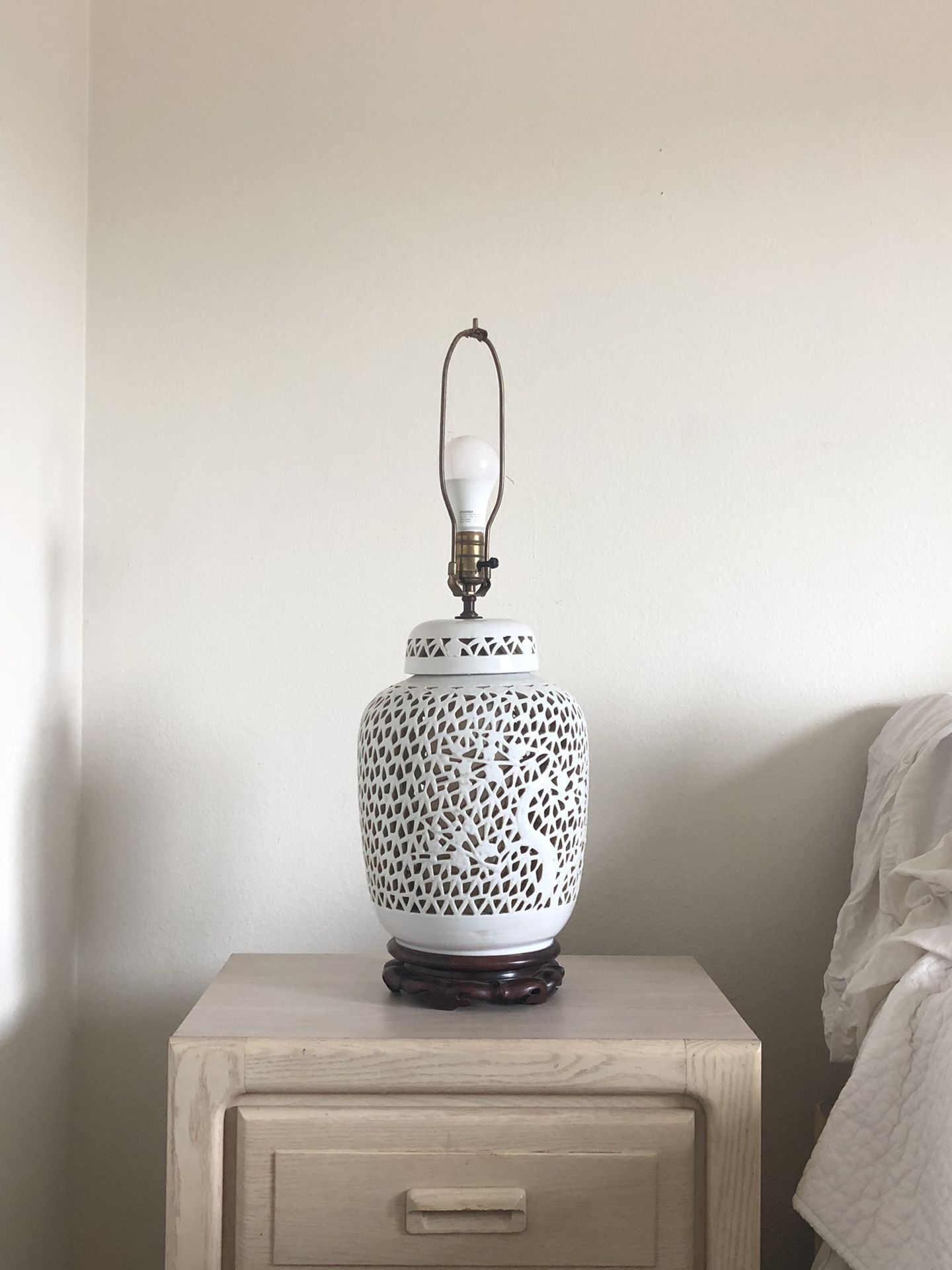 Vintage Hand-Carved Porcelain Lanp