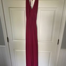 Full Length Gown/prom/formal Magenta  Dress Wiith Halter Tie Gemstone Neckline