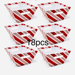 Gift Boutique 18 Pack Christmas Candy Cane Striped Gift Baskets 8" x 10" Rectangle Red & White Stripes Empty Gift Basket with Handles Cardboard Market