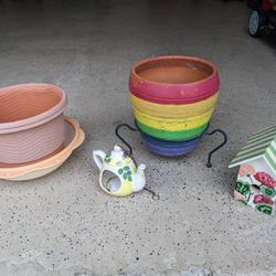 Pots, Stand, Bird House And Bird Feeder