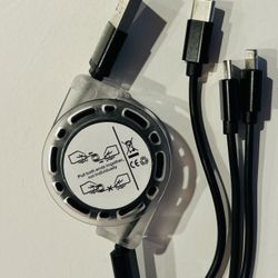 3-in-1 Retractable Phone Charger cord-Stretchable lightning/ micro USB/ Type-C for iPhone Android, Tablets