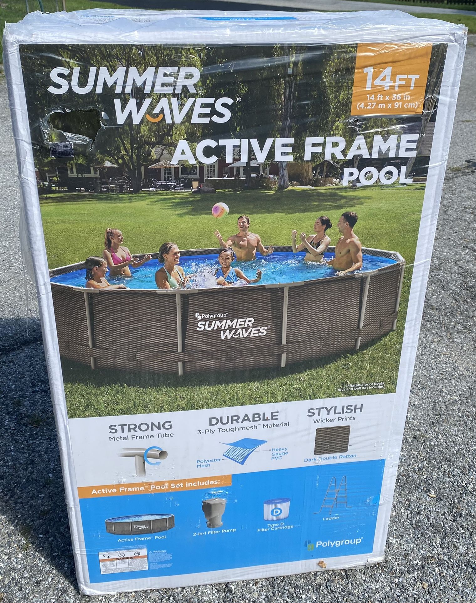 Summer Waves 14’ X 36” Wicker Metal Frame Pool Set Filter Pump Ladder