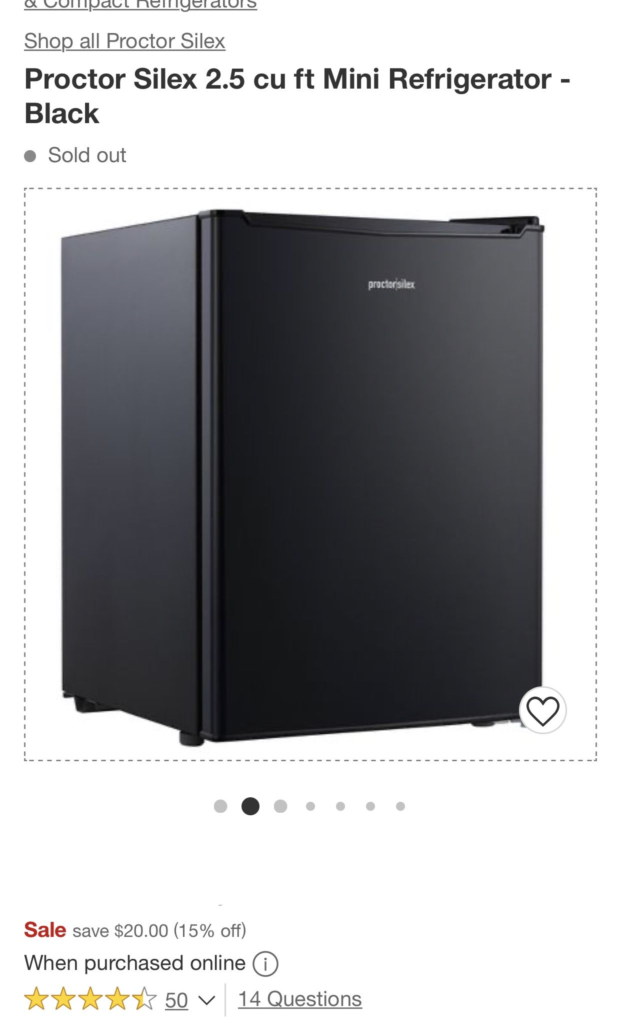 Proctor Silex 2.5 cu ft Mini Refrigerator