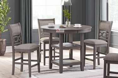 DINING TABLE SET 5 PC COUNTER HEIGHT GRAY - [NEW]
