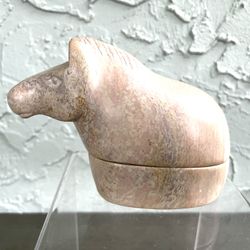 Kenya Primitive Handcarved Marbled Stone Horse Trinket Box/Dish (L: 6”)