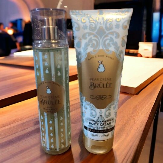 BATH AND BODY WORKS PEAR CREME BRULEE BODY MIST & CREAM (SET OF 2)