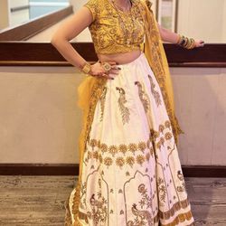 Mustard / Cream Raw Silk Lehnga/ Indian / Pakistani Dress 