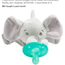 Philips AVENT Soothie Snuggle Pacifier Holder with Detachable Pacifier, 0m+, Elephant, SCF347/03- 1 Count (Pack of 1)