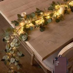 Lighted Artificial Eucalyptus Garland 6FT 96 LED Battery Operated