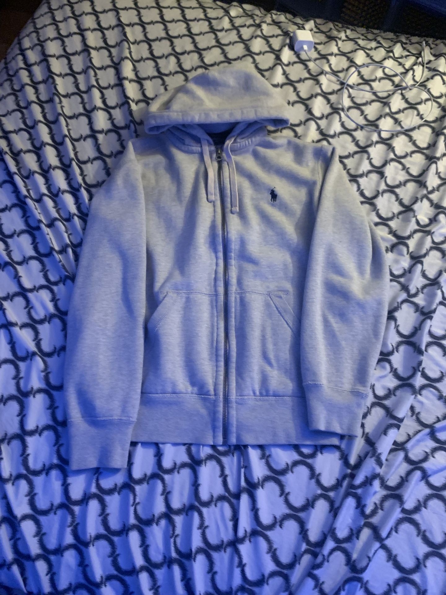 Classic solid full front zip polo fleece hoodie