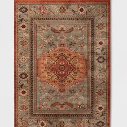 Floral Rust&Green Rug- 7x10