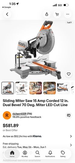 Sliding Miter Saw 15 Amp Corded 12 in. Dual Bevel 70 Deg. Miter LED Cut Line