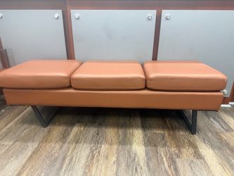 Modern 3-Seat Leather Bench with Metal Legs