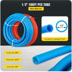 VEVOR 1/2” PEX-B Tubing 200 FT – 100 FT Red + 100 FT Blue PEX TUBE