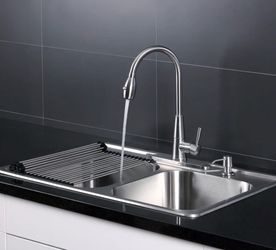 AFAstainless 33" Handmade Dual Mount Stainless Steel Double Bowl Sink & Solid S/S Faucet Set