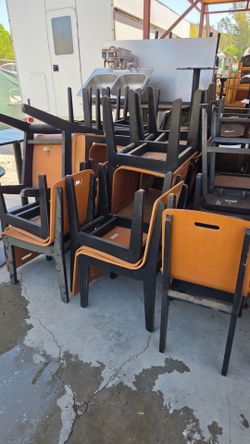 Restaurant Chairs Black Frame Wood Seat Lot