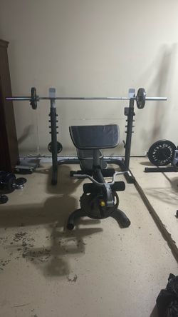 Weight bench, pull up bar/squat rack