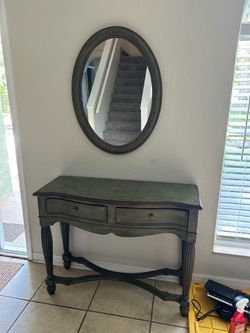 Beautiful wood mirror and entryway table